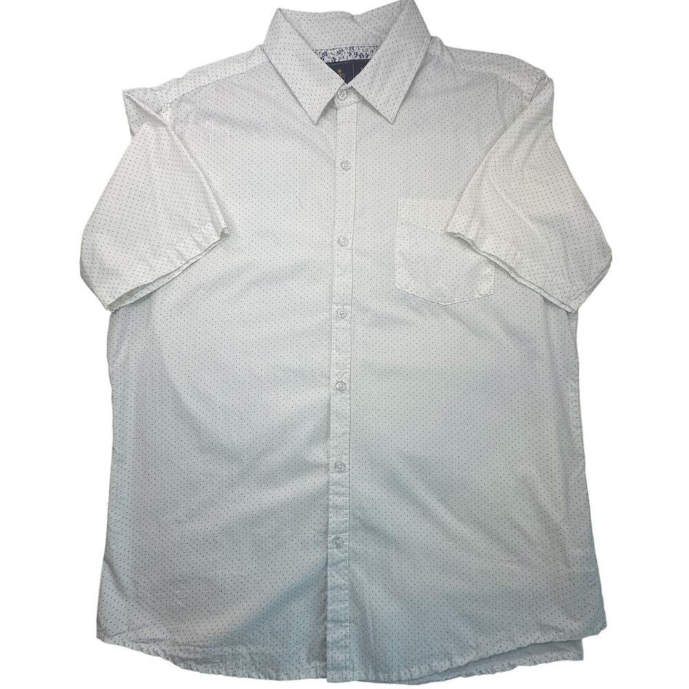 Rugby University Button Up Shirt Cotton Micro Dot Short Sleeve XL